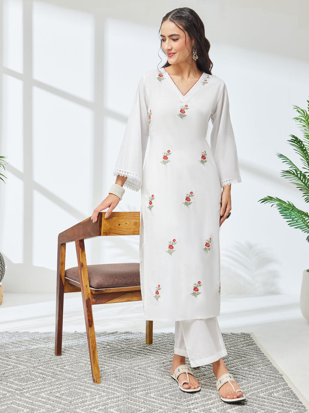 Janasya White Straight Cotton Kurta & Bottom | Grocsy