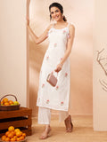 Janasya White Straight Cotton Kurta & Bottom | Grocsy