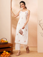 Janasya White Straight Cotton Kurta & Bottom | Grocsy