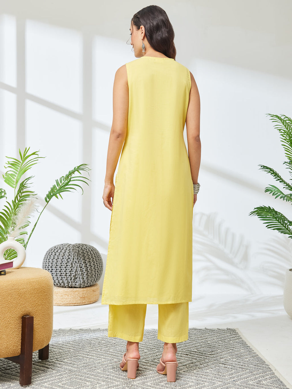 Janasya Yellow Straight Cotton Kurta & Bottom | Grocsy