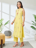 Janasya Yellow Straight Cotton Kurta & Bottom | Grocsy