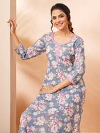 Janasya Grey Straight Cotton Kurta & Bottom | Grocsy