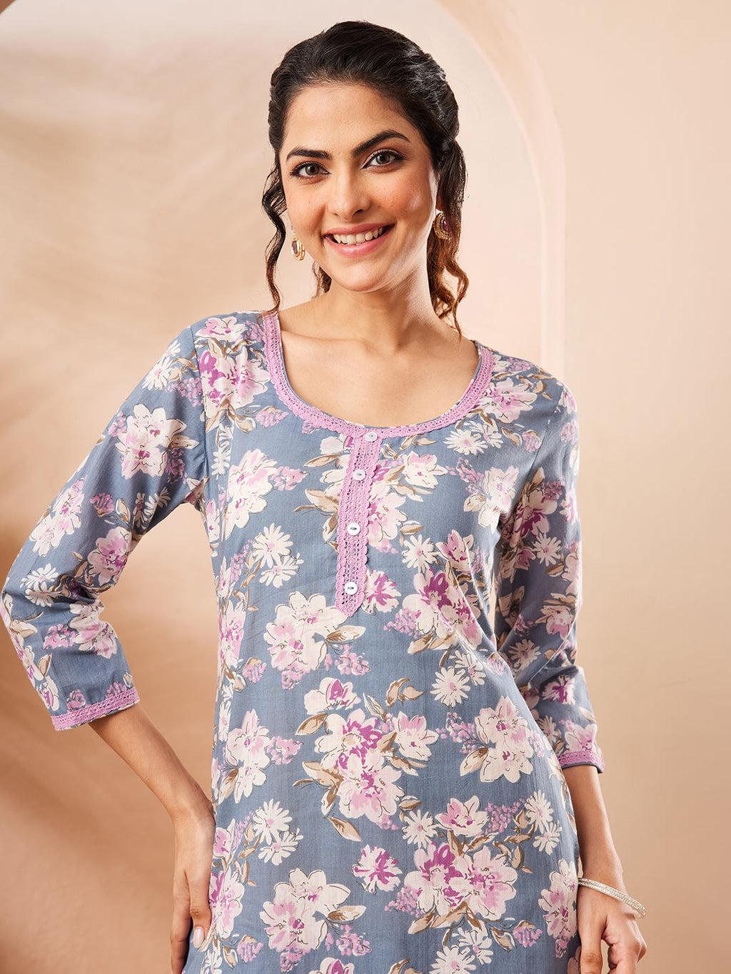 Janasya Grey Straight Cotton Kurta & Bottom | Grocsy