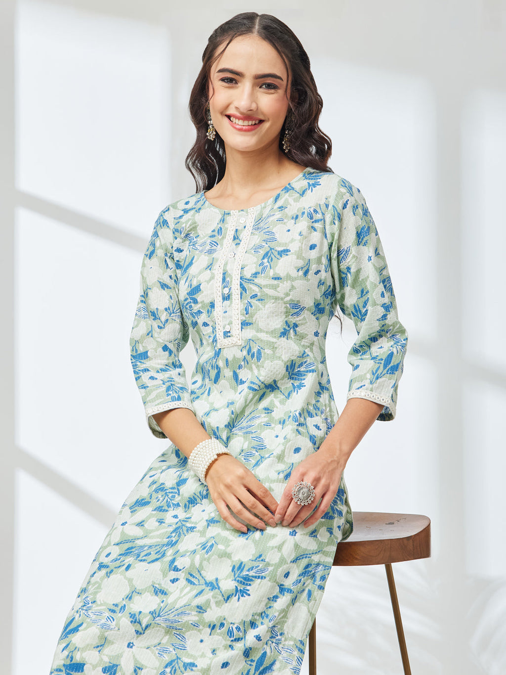 Janasya Sage Straight Cotton Kurta & Bottom | Grocsy
