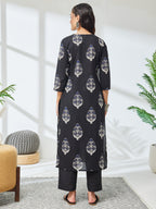 Janasya Black Straight Cotton Kurta & Bottom | Grocsy