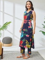 Janasya Navy Blue Straight Cotton Kurta & Bottom | Grocsy