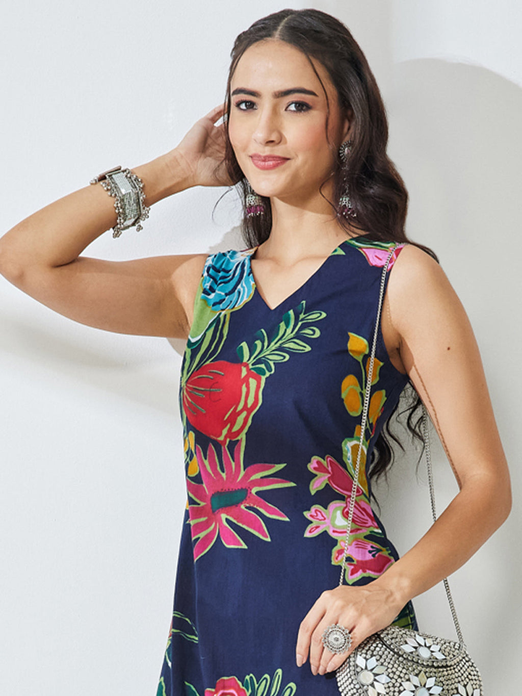 Janasya Navy Blue Straight Cotton Kurta & Bottom | Grocsy