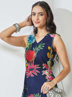 Janasya Navy Blue Straight Cotton Kurta & Bottom | Grocsy