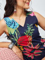 Janasya Navy Blue Straight Cotton Kurta & Bottom | Grocsy