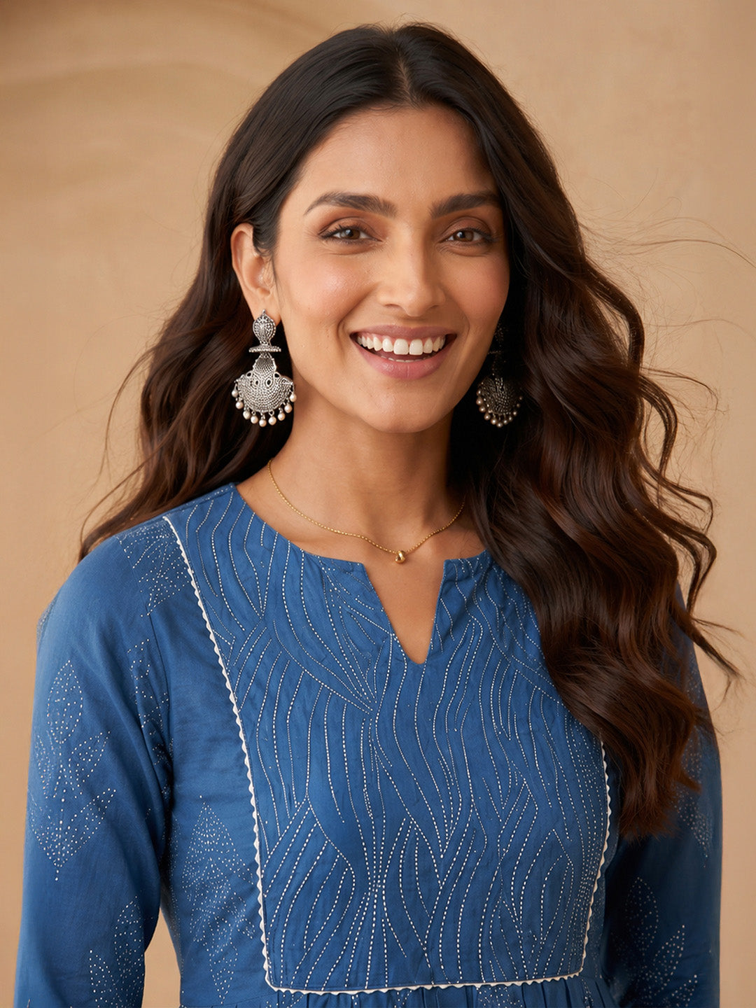 Janasya Indigo A-Line Cotton Kurta & Bottom | Grocsy