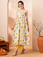 Janasya Off White Tiered Cotton Kurta & Bottom | Grocsy