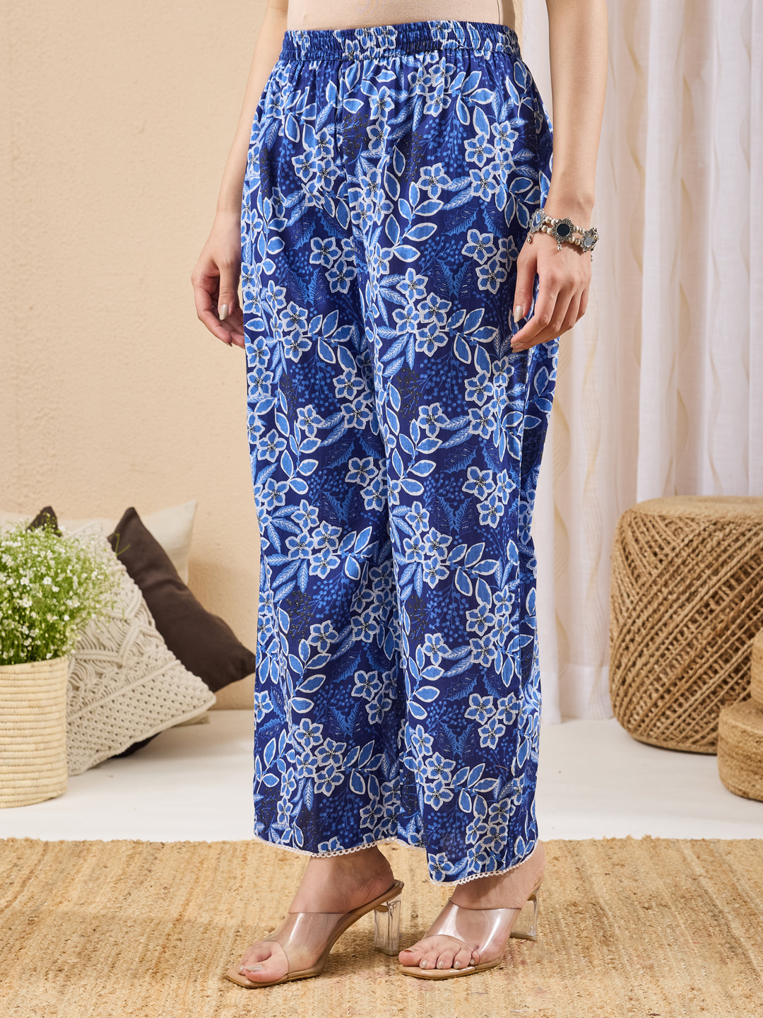 Janasya Blue Straight Cotton Kurta & Bottom | Grocsy
