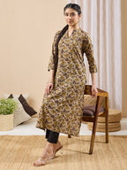 Janasya Brown Straight Cotton Kurta | Grocsy