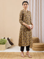 Janasya Brown Straight Cotton Kurta | Grocsy