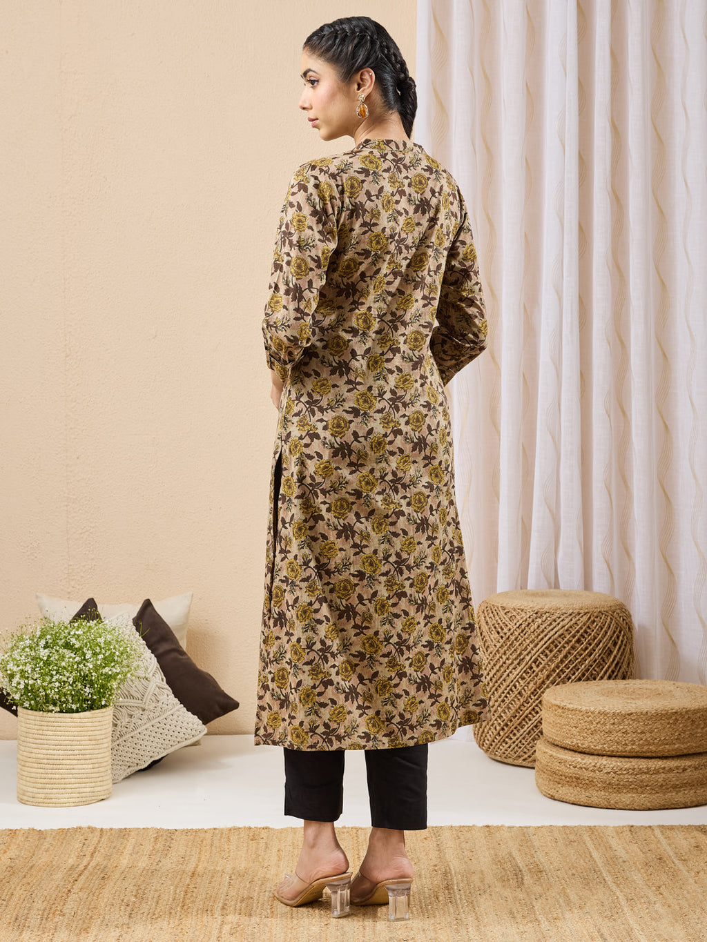 Janasya Brown Straight Cotton Kurta | Grocsy
