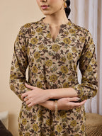 Janasya Brown Straight Cotton Kurta | Grocsy