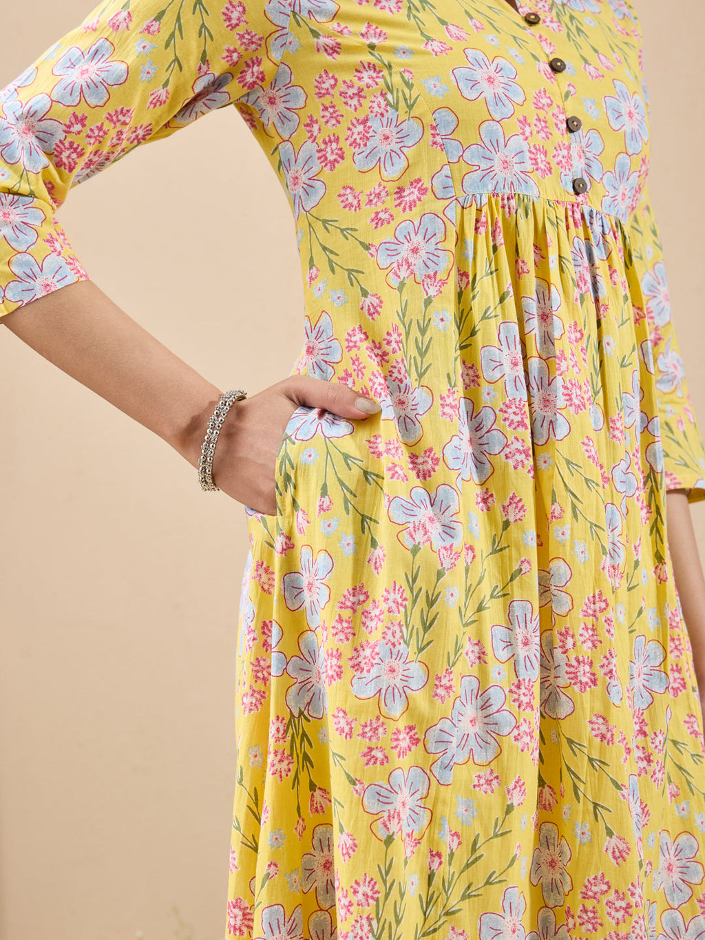 Janasya Yellow A-Line Cotton Kurta | Grocsy