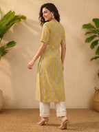Janasya Mustard Straight Cotton Kurta | Grocsy