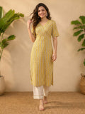 Janasya Mustard Straight Cotton Kurta | Grocsy