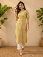 Janasya Mustard Straight Cotton Kurta | Grocsy