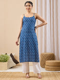 Janasya Indigo Straight Cotton Kurta | Grocsy
