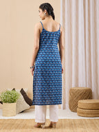 Janasya Indigo Straight Cotton Kurta | Grocsy
