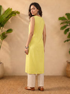Janasya Yellow Straight Cotton Kurta | Grocsy