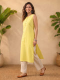 Janasya Yellow Straight Cotton Kurta | Grocsy