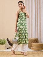 Janasya Green Straight Cotton Kurta | Grocsy