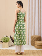 Janasya Green Straight Cotton Kurta | Grocsy