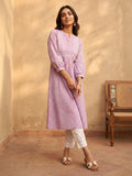 Janasya Lavender A-Line Cotton Kurta | Grocsy