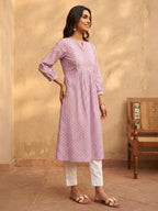 Janasya Lavender A-Line Cotton Kurta | Grocsy