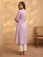 Janasya Lavender A-Line Cotton Kurta | Grocsy