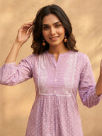 Janasya Lavender A-Line Cotton Kurta | Grocsy