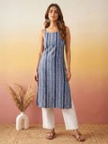 Janasya Blue Straight Cotton Kurta | Grocsy