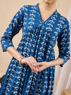 Janasya Blue Gathered Cotton Kurta | Grocsy