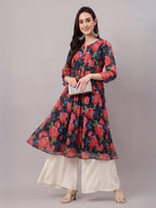 Janasya Black Gathered Chiffon Kurta | Grocsy