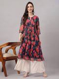 Janasya Black Gathered Chiffon Kurta | Grocsy