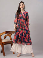 Janasya Black Gathered Chiffon Kurta | Grocsy