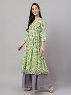 Janasya Lime Green A-Line Chiffon Lurex Kurta | Grocsy