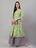 Janasya Lime Green A-Line Chiffon Lurex Kurta | Grocsy