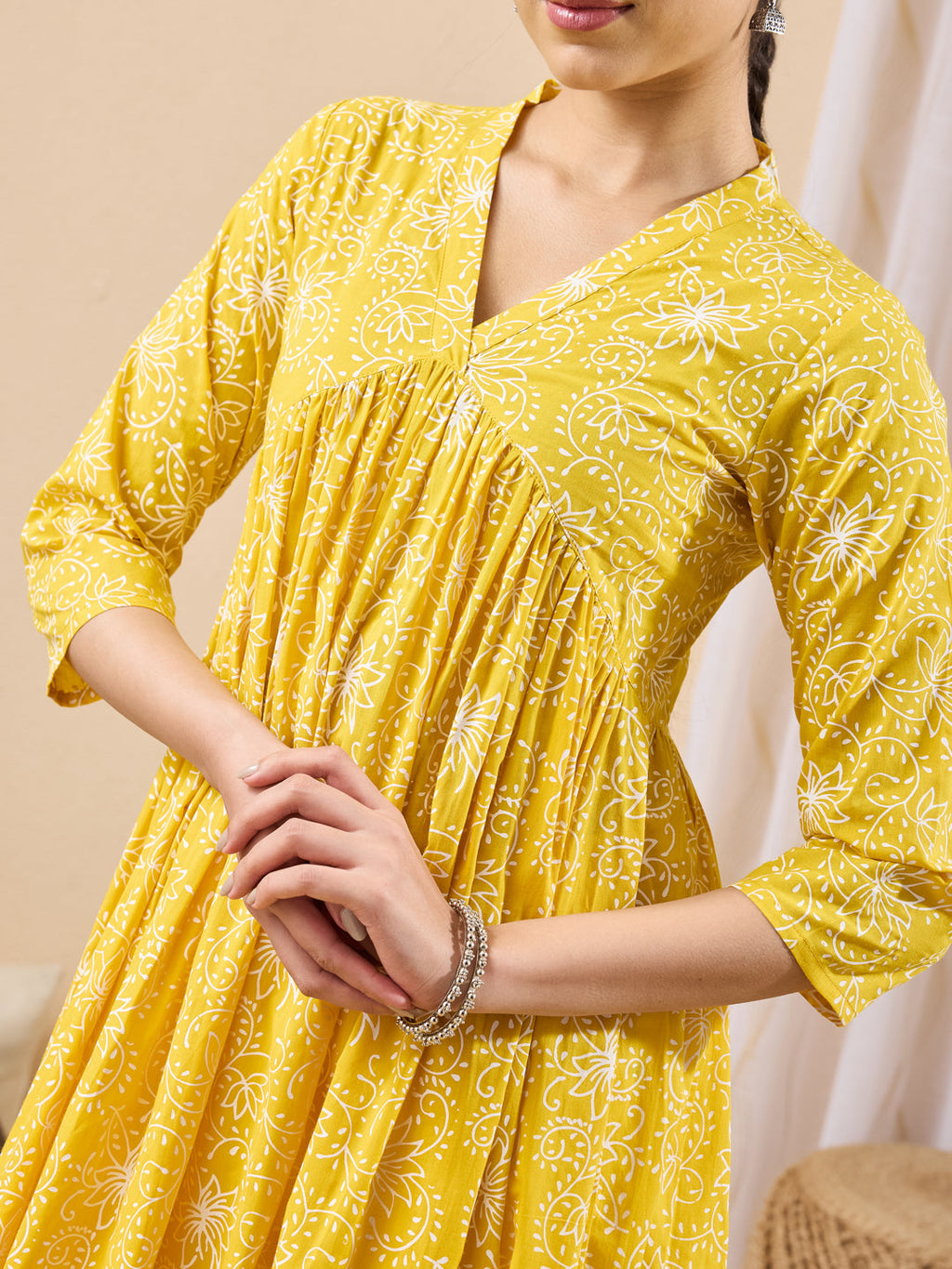 Janasya Yellow A-Line Cotton Kurta | Grocsy