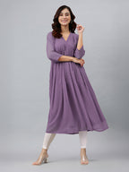 Janasya Lavender Flared Dobby Chiffon Kurta | Grocsy