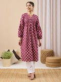 Janasya Purple Straight Cotton Kurta | Grocsy
