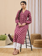 Janasya Purple Straight Cotton Kurta | Grocsy