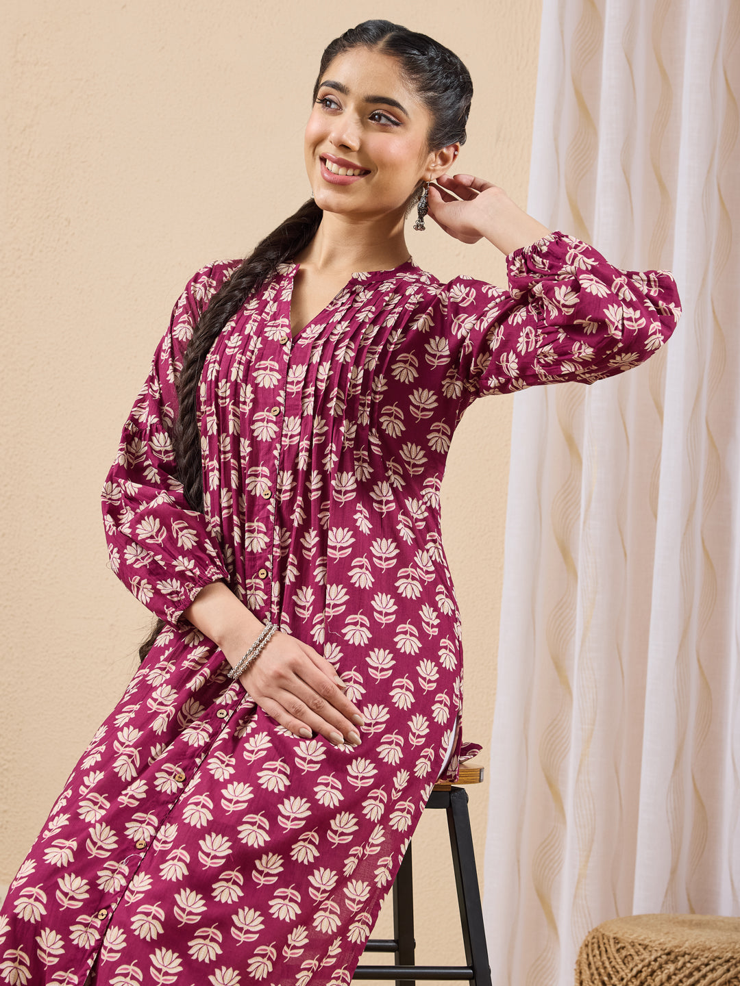Janasya Purple Straight Cotton Kurta | Grocsy