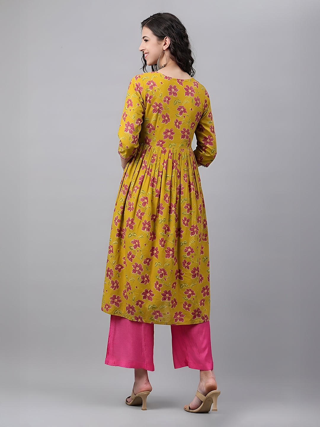 Janasya Mustard Gathered Cotton Kurta | Grocsy