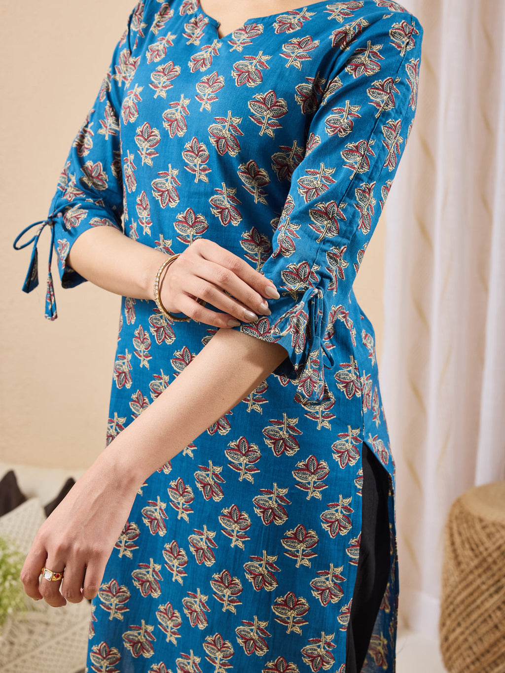 Janasya Navy Blue Straight Cotton Kurta | Grocsy