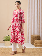 Janasya Pink A-Line Cotton Kurta | Grocsy