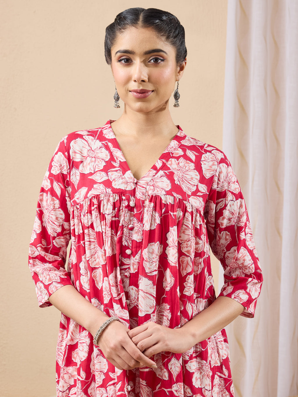 Janasya Pink A-Line Cotton Kurta | Grocsy